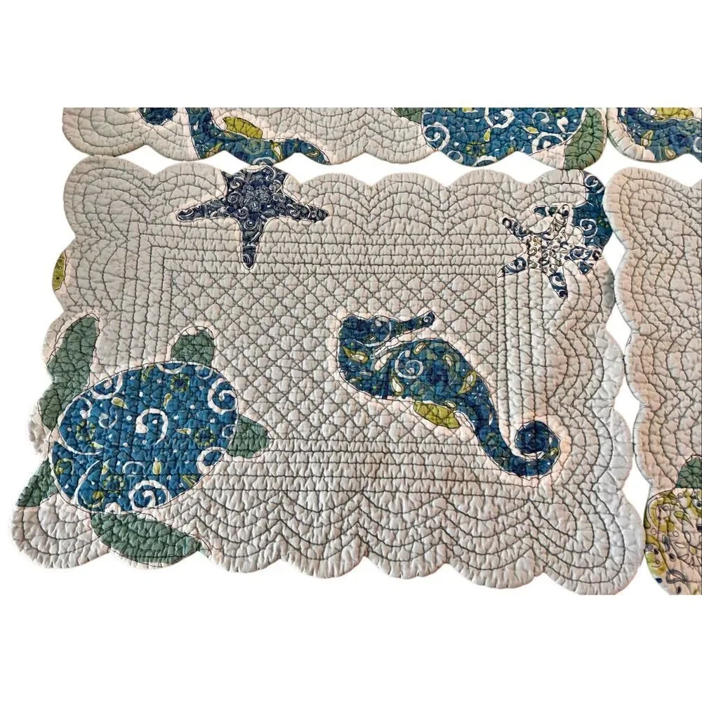 Set of 6 C&F Home Sea Turtle Cove Cotton Quilted Scalloped Placemates